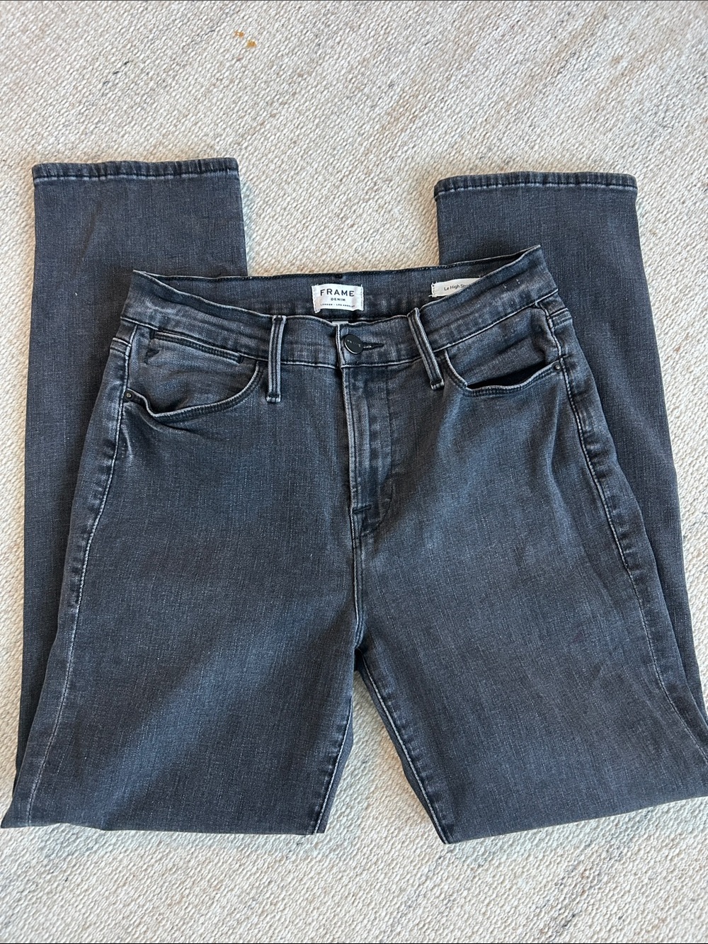 FRAME Le High Straight Denim Jeans Grey Faded High Rise Size 27
